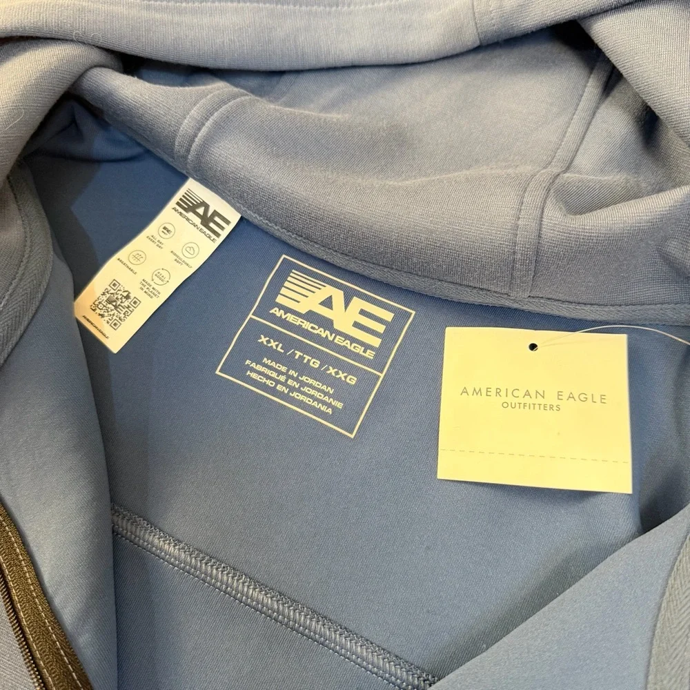 American Eagle Men's 24/7 Full Zip Hooded Jacket Tidal Blue Gray XXL NWT